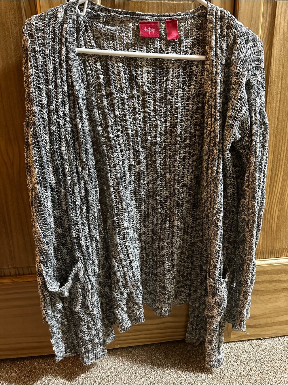 Open-Front Ribbed Knit Cardigan in Heather Gray
